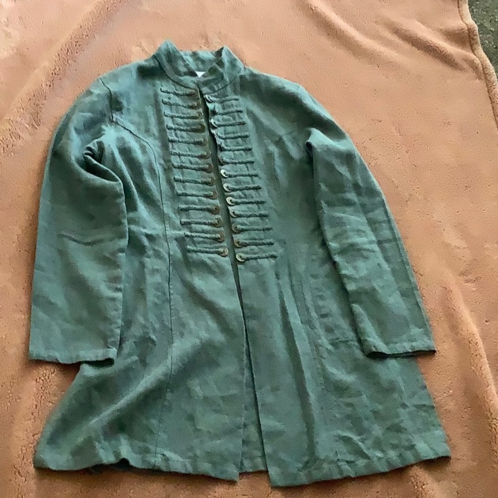 Mandarin collar long cardigan teal Soft Surroundings Small